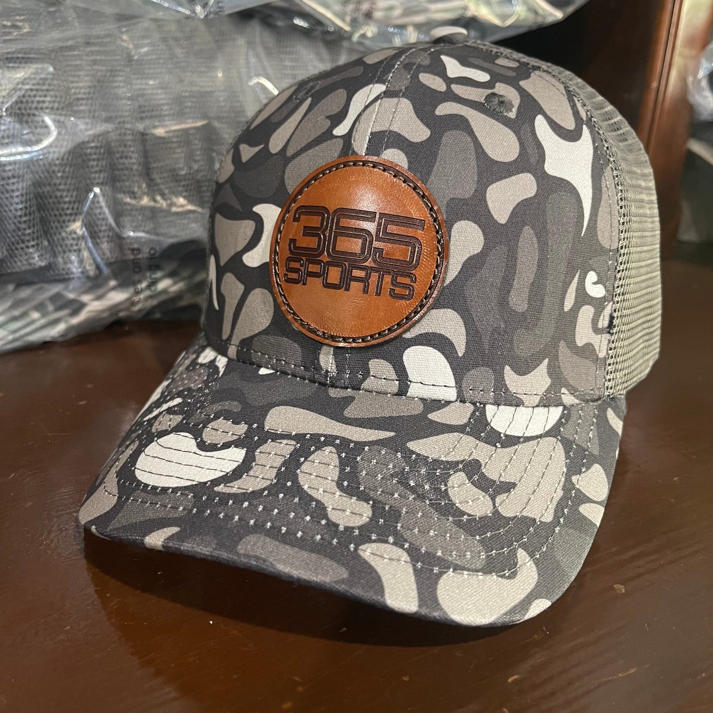 365 Sports Leather Patch Old School Camo Trucker